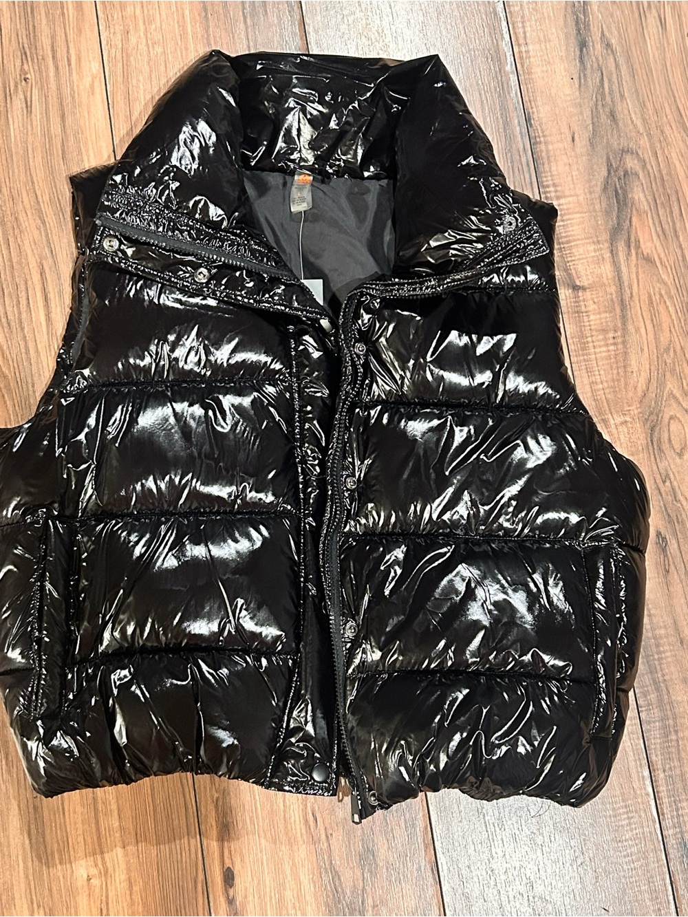 Mono B Black Shiny Quilted Puffer Vest